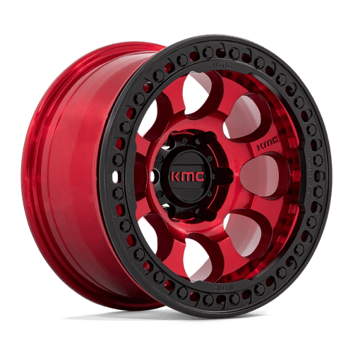 KMC 17X8.5 RIOT 6X139.7 CANDY RED W/ SATIN BLACK RING +0