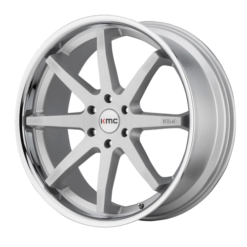 KMC 22X9.5 KM715 5X120 BRUSHED SILVER W/ CHROME LIP +30