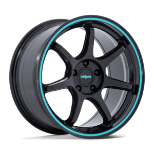 Rotiform 18X9.5 BPU 5X120 GLOSS BLACK W/ TEAL STRIPE +38