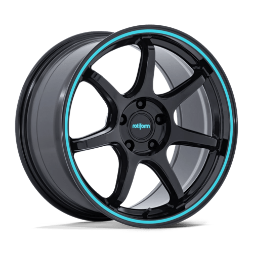 Rotiform 19X8.5 BPU 5X100 GLOSS BLACK W/ TEAL STRIPE +35